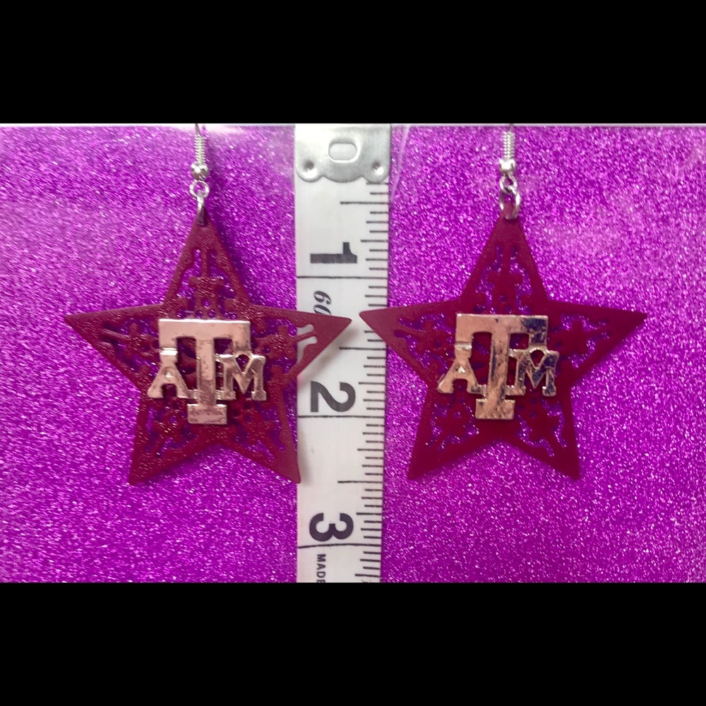 Maroon Star Silver Texas A&M Earrings